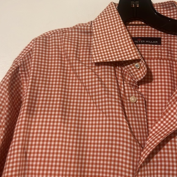 Peter Millar mens orange/white gingham long sleeve shirt - Picture 2 of 9